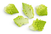 Romanesco Broccoli Cabbage Or Roman Cauliflower Isolated On White Background With Clipping Path. Top View. Flat Lay