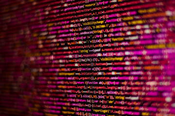 red color code texture background. abstract javascript programming code