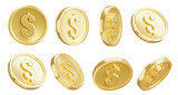 Fototapeta  - 3d render of gold coins collection on white background,with clipping path.