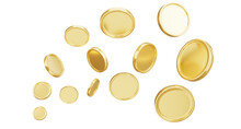 3d Render Of Gold Coins Floating On White Background,with Clipping Path.