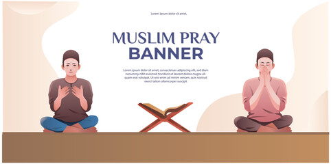 Wall Mural - banner of muslim man praying doa during ramadan