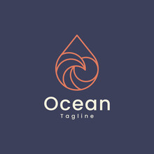 Ocean Sun Wave Line Outline Logo Design Template