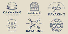 Set Of Kayak Or Canoe Logo Vector Line Art Simple Illustration Template Icon Graphic Design. Bundle Collection Of Various Paddle Or Rowing Sign Or Symbol For Adventure Sport Travel And Business