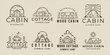set of cabin or cottage logo line art simple minimalist vector illustration template icon graphic design.bundle collection outdoor adventure emblem for nature concept with badge and typography