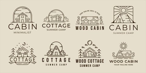 Wall Mural - set of cabin or cottage logo line art simple minimalist vector illustration template icon graphic de