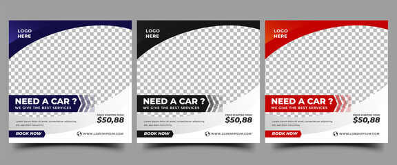 Wall Mural - set of modern square banner design template. editable car rental banner with place for the photo. us