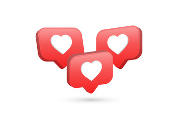 Fototapete - 3d love like icon in modern glossy speech bubble for social media notifications icons - favorite heart bubbles social network reactions