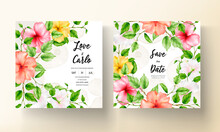 Beautiful Watercolor Hibiscus Flower Wedding Invitation Card