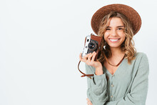 Successful Happy Young Woman Photographer Smiling
