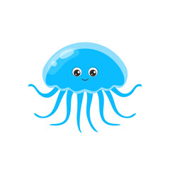 Wall Mural - Cartoon cute jellyfish. Vector funny sea animal. Flat icon.