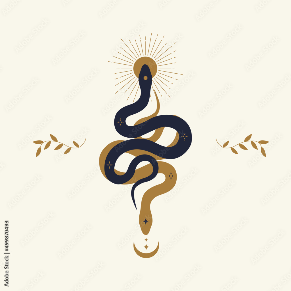 เวกเตอร์ Stock Magic snake with moon, star and crescents. Mystical ...