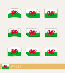 Sticker - Vector flags of Wales, collection of Wales flags.