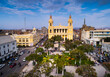 Chiclayo, Peru: Aerial drone view of the Chiclayo main square and cathedral church