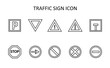 Vector icon with tire traffic sign icon. Outline drawig.