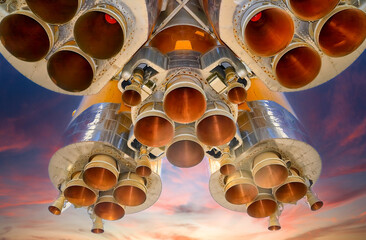 Wall Mural - details of space rocket engines against the sky