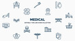 © IconArt - concept of medical web icons in outline style. thin line icons such as p, adrenal gland, hospital placeholder, illness on bed, table of treatments, phary shopping cart, hospital building front,
