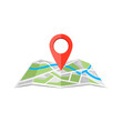 Map icon with pin pointer location on the folded map