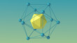 Yellow polyhedron and blue mesh. Abstract illustration, 3d, render.