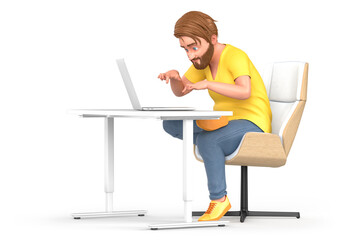 IT specialist working at his desk. Isolated on white background. 3D Rendering