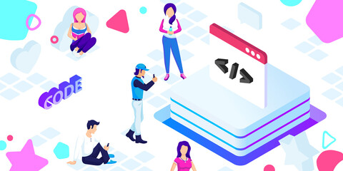 Wall Mural - Code isometric design icon. Vector web illustration. 3d colorful concept