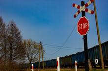 Stop Sign, Level Crossing; Frieght Train, Coal Transport