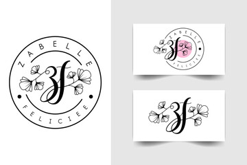 initial letters Z F , ZF Z F handwriting logo design with flowers, vector logo for women's beauty, salon, massage, cosmetic or spa brand.