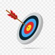 Archery target with arrow isolated on transparent background. Target with arrow icon set. Archery target with arrow. Bullseye concept vector illustration. Vector graphic