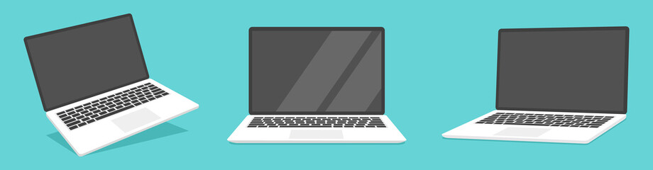 Laptop flat vector illustration. Computer laptop cartoon with blank screen
