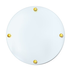 Wall Mural - White round painted plate with gold screws isolated. Vector.