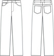 Straight Leg Jeans Flat Technical Drawing Illustration Five Pocket Classic Blank Streetwear Mock-up Template for Design and Tech Packs CAD.