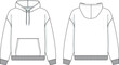 Hoodie sweatshirt flat technical drawing illustration mock-up template for design and tech packs men or unisex fashion CAD streetwear. 