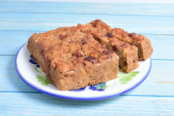 Sticker - Fluffy bread cake with guava flavor on wooden background