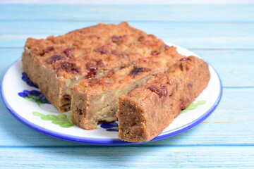 Sticker - Fluffy bread cake with guava flavor on wooden background