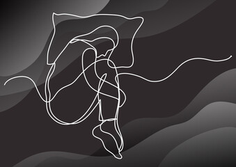 Wall Mural - continuous line drawing of woman dealing with mental issues depression anxiety