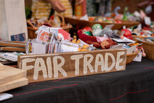 Wooden Fair Trade Sign At Markets