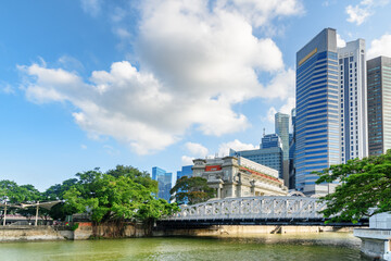 Wall Mural - Skyscrapers at downtown and Anderson Bridge in Marina Bay, Singapore