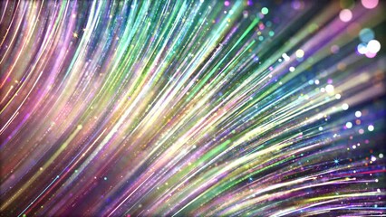 Wall Mural - Fantasy colorful particle stripes are constantly rising, shining particle light video, elegant particle lines background. Wedding background video, stage performance LED background.