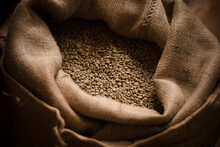 Coffee Beans In A Burlap Sack