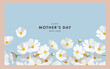 Mother's day Greeting card design  in modern art style with hand drawn spring daisy flowers in pastel colors and trendy typography. Mothers day design template for banner, poster, cover, social media