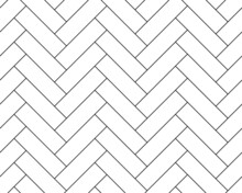 Herringbone Parquet Tile, Vector Seamless Pattern Of Floor White Background. Black Line Herringbone Parquet Tile Of Geometric Diagonal Bricks In Zigzag, Floor Or Wall Interior Pattern Background
