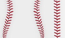 Baseball Lace Pattern, Baseball Ball Stitch Pattern. Vector 3d Red Wavy And Straight Laces Or Thread On White Leather Background. Realistic Softball Texture, Professional Sports Background