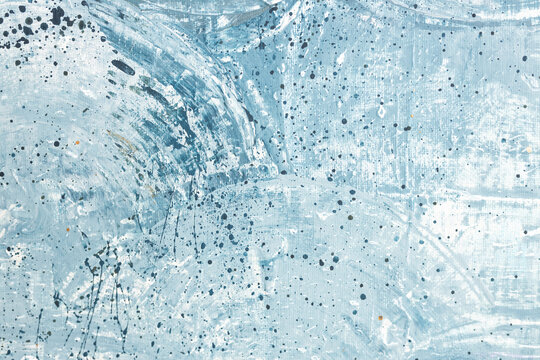 Abstract blue art background. Oil painting on canvas. Blue and white texture. Fragment of artwork. Spots of acrylic paint. Modern art. Contemporary art. Oil paint