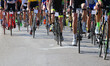 cyclists pedaling on bicycles during road cycling race