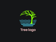 Tree With Wave Logo Design. Creative And Modern Elegant Tree Logo Vector Design. Wave Logo