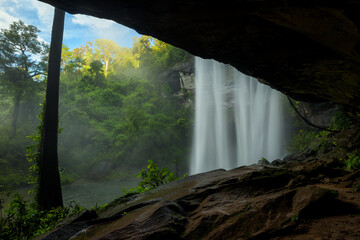 Aufkleber - Beautiful cave and waterfalls in the deep forest at Thailand.