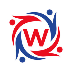 Wall Mural - American Charity Logo on Letter W Sign. Unite Teamwork Foundation icon Organization Care Logo