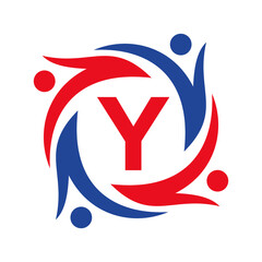 Wall Mural - American Charity Logo on Letter Y Sign. Unite Teamwork Foundation icon Organization Care Logo