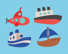 Three Ships And Submarine