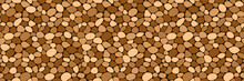 Stone Paving Seamless Pattern Vector Illustration. Pebble Repeated Background. Brown Cobblestone Rubble Template Wallpaper For Interior Designs, Landscaping, Web Game And Wall Fill Textures.