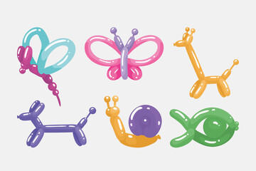 Poster - six animals balloons icons